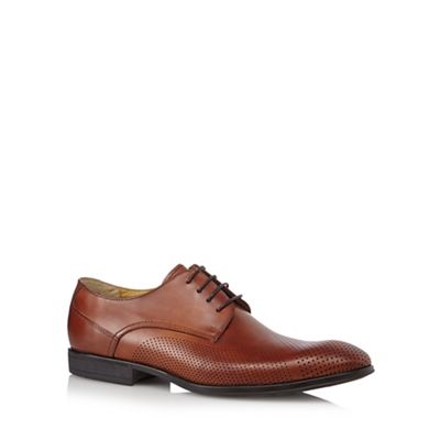 Tan leather perforated detail shoes